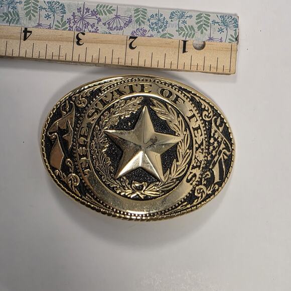 The State of Texas Star Logo Flag Gold-Tone Metal Western Belt Buckle USA - Picture 6 of 7
